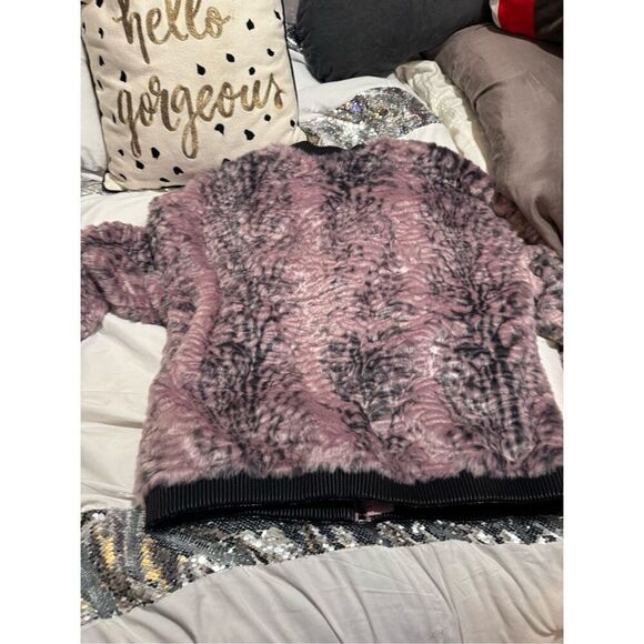 Guess black pink y2k fur bomber zip up coat jacket xl - Picture 9 of 11